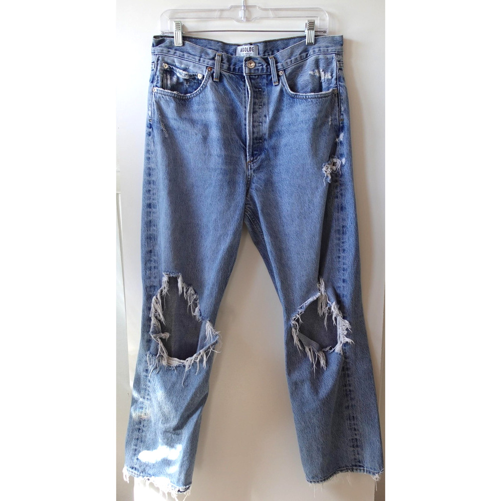 Agolde 90s Jeans Womens‎ 29 Distressed High Rise Straight Leg Button Fly Denim